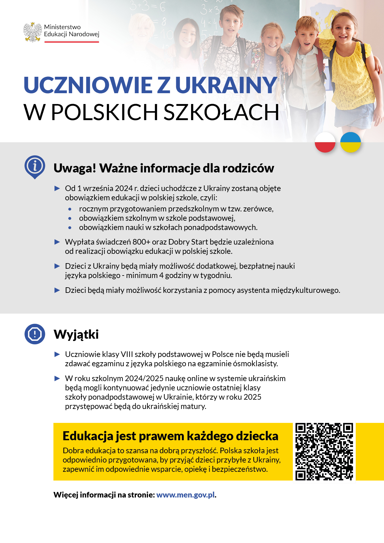 Informacja MEN o obowiązku szkolnym dla dzieci z Ukrainy